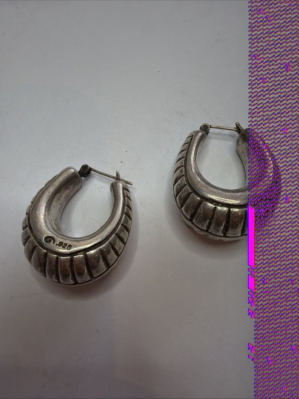 Vintage Taxco Sterling Silver Fluted Chunky Hoop Earrings B10