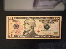 US $10 2017 Replacement (Star) Federal Reserve Note,  Very Low Serial Number