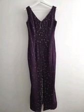 Womens Occasion Dress UK 12 Purple Maxi Sequins Bodycon Slit Wedding Party Prom