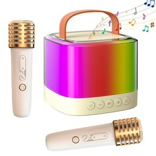 Mini Karaoke Machine with 2 Wireless Microphones, Bluetooth Portable Speaker