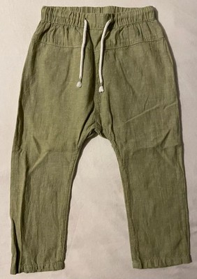 H&M Size 2T Light Green LINEN Hareem Toddler Pants Girl Boy Unisex LIKE NEW
