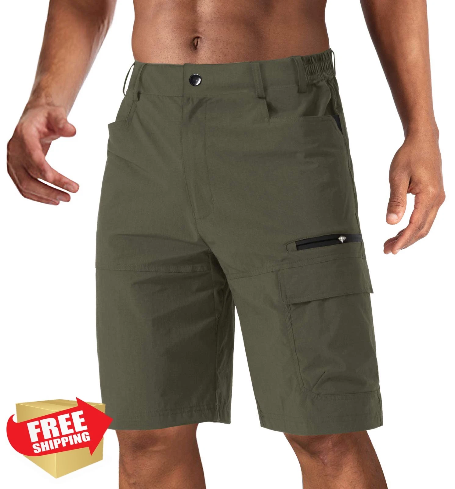 CRYSULLY Men's Hiking Cargo Shorts Quick Dry Work Casual Zipper