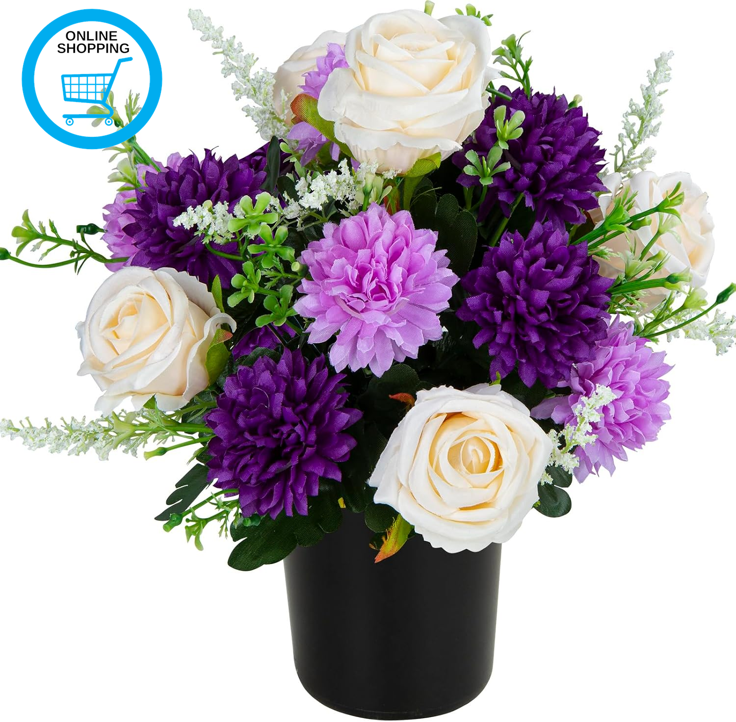 Artificial Grave Flowers for Cemetery, Artificial Chrysanthemums & Rose, Memoria