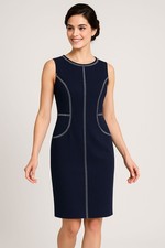 Monique Lhullier Navy Blue Beaded Cocktail Dress size 8 Sheath Guest Formal