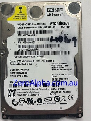 WD2500BEVS-60UST0 Western Digital, DCM: HACVJBBB, 27JAN2008 Data Recovery
