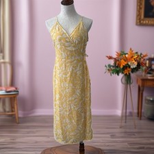 Nine West butter yellow wrap midi dress M adjustable strap resort sundress NWT