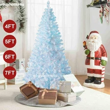 4ft-7ft Christmas Tree with Blue Led Lights Artificial Branches Xmas Bushy Decor