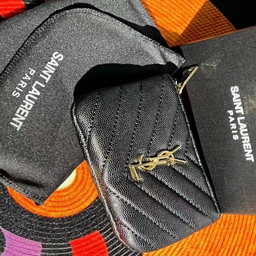 Saint Laurent YSL Cassandre Zip Card Holder Black Grain Leather