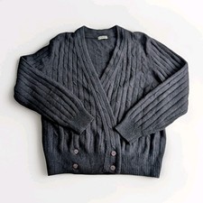 Vintage SAISON Angora Lambswool Cardigan Black Cable Knit Sweater 80s 90s Sz M