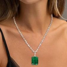 20Ct Emerald Cut Lab-Created Emerald Multi-Cut Necklace 14K White Gold Plated