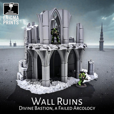 Wall Ruins - 28mm 3D Printed Gothic Sci-Fi Tabletop Wargaming Terrain