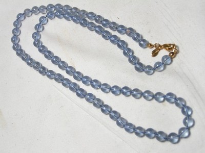 Vintage MONET Gold Tone, Clear Blue Glass Beads Necklace 25'' Long