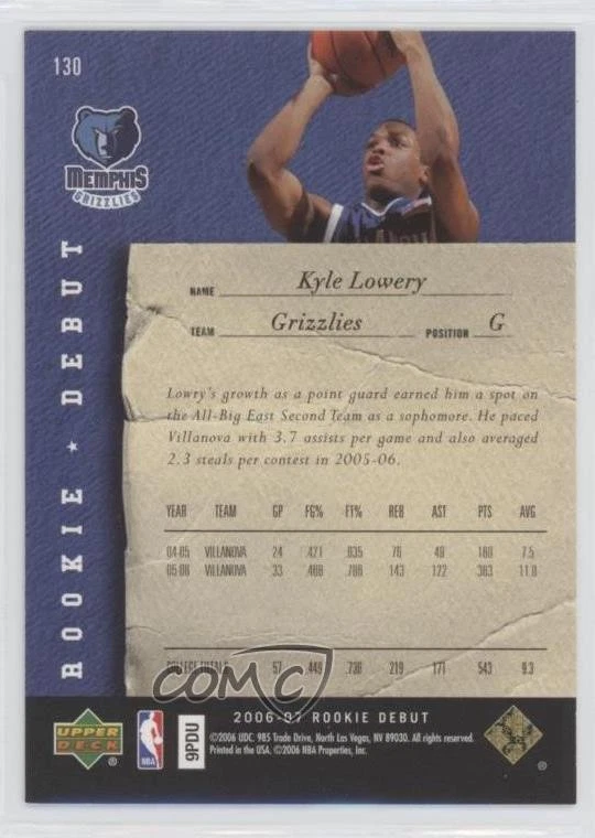 2006-07 Upper Deck Rookie Debut Rookie Gold /10 Kyle Lowry #130 RC - Image 2 of 2