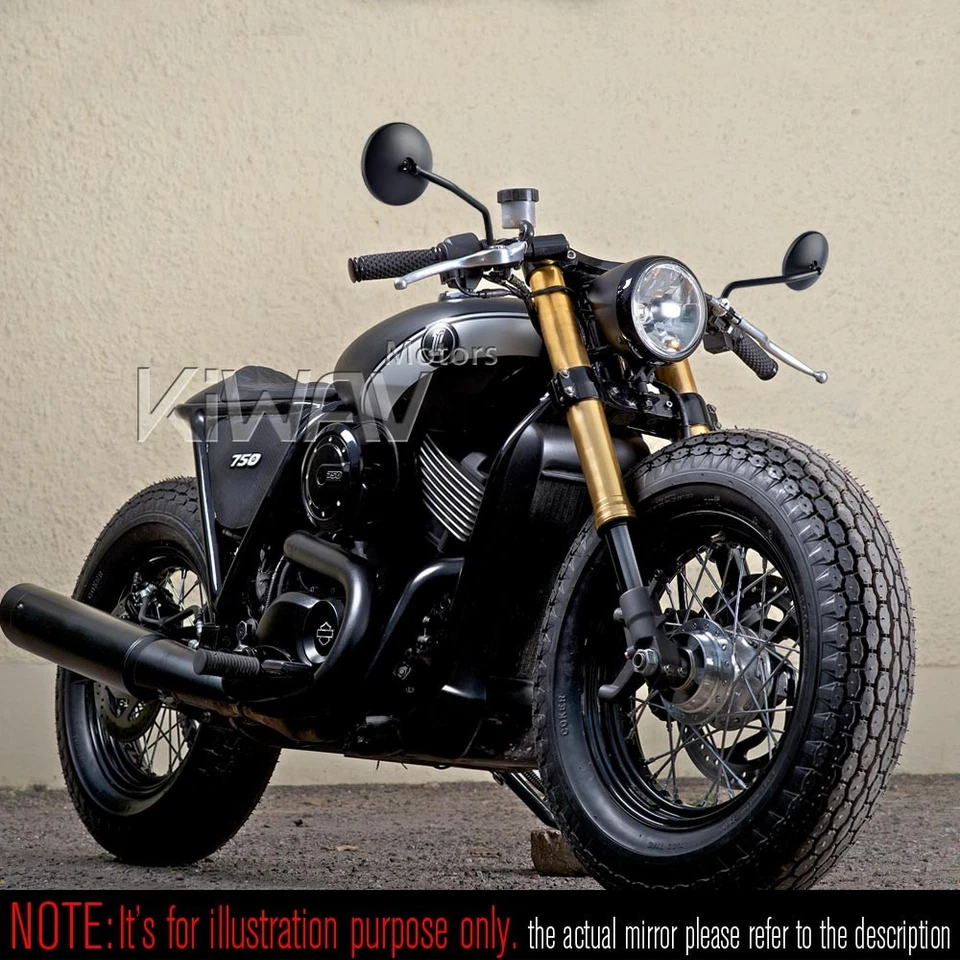 Motorcycle Eclipse round mirrors black w/ 5/16" adapters fits Harley-Davidson ε - Image 3 of 4