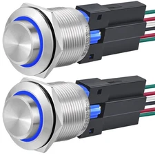 (2 Pcs) UL Certification 22mm Push Button Switch Latching 12V DC High Round W...