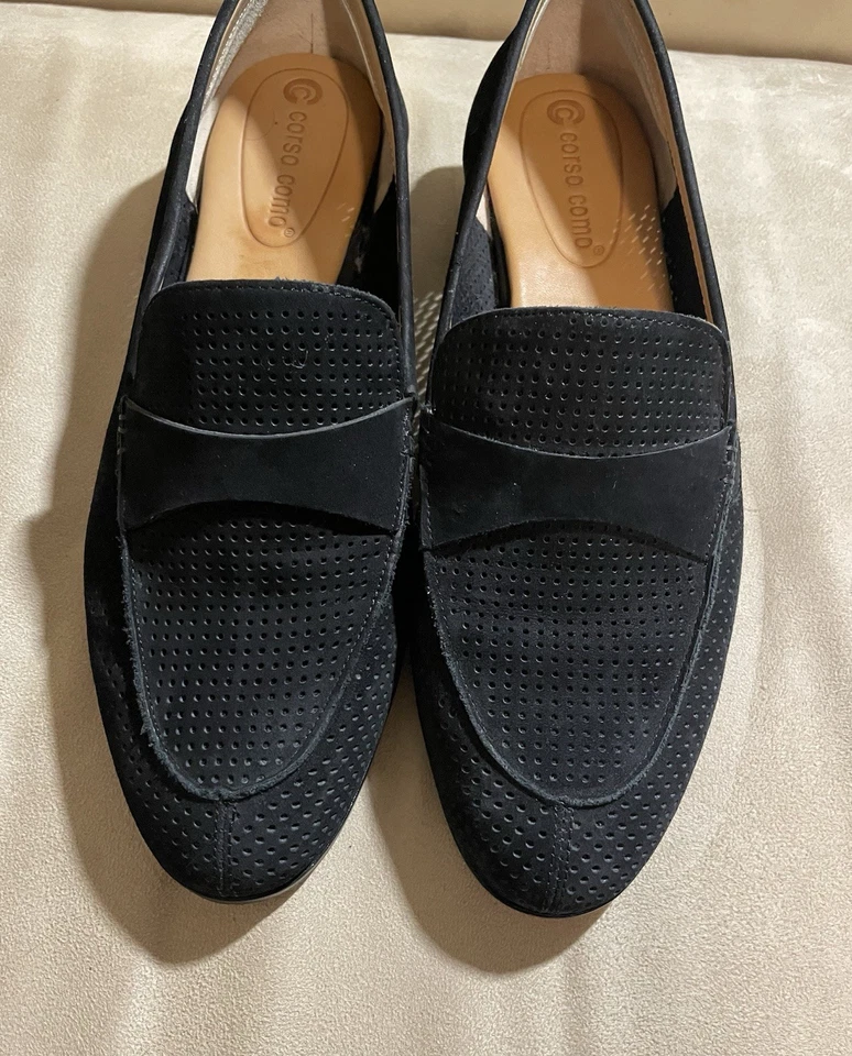 Mocasines Corso Como para mujer talla 8,0 M negro gamuza cuero sin cordones Foto 2 de 4