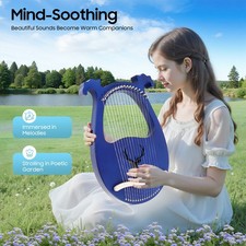 New Lyre Harp,16 Metal String Harp Solid Wood Mahogany with Tuning Wrench Gift