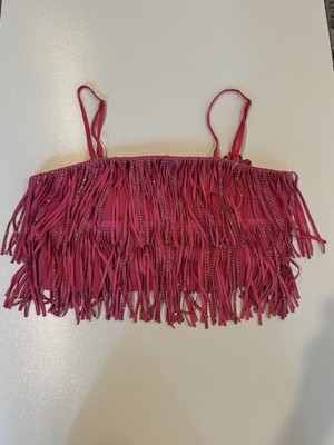 Nylon Apparel Cropped Fringe Pink Bedazzled Zip Up Cami Bachelorette Nashvegas