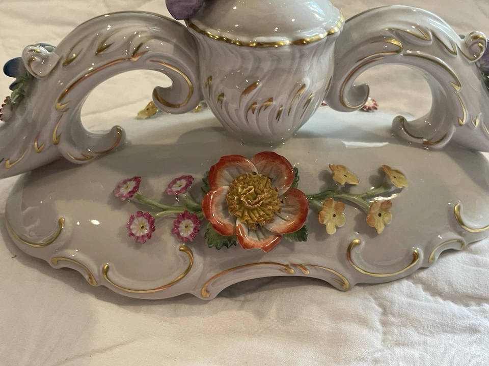 Старинный фон Ширхольц рококо херувим путти двойной руки канделябр Германия - Изображение 3 из 4