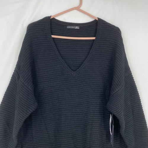 Black Tape Damen Gr. 1X kurzes Pulloverkleid Tunika schwarz Langarm tiefer V-Ausschnitt - Bild 3 von 12