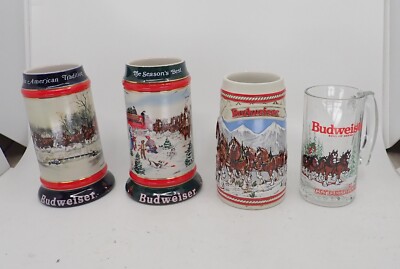 Lot of 4 Budweiser Steins & Mug 1985 1989 1990 1991 Very Nice Bud Beer AWESOME!