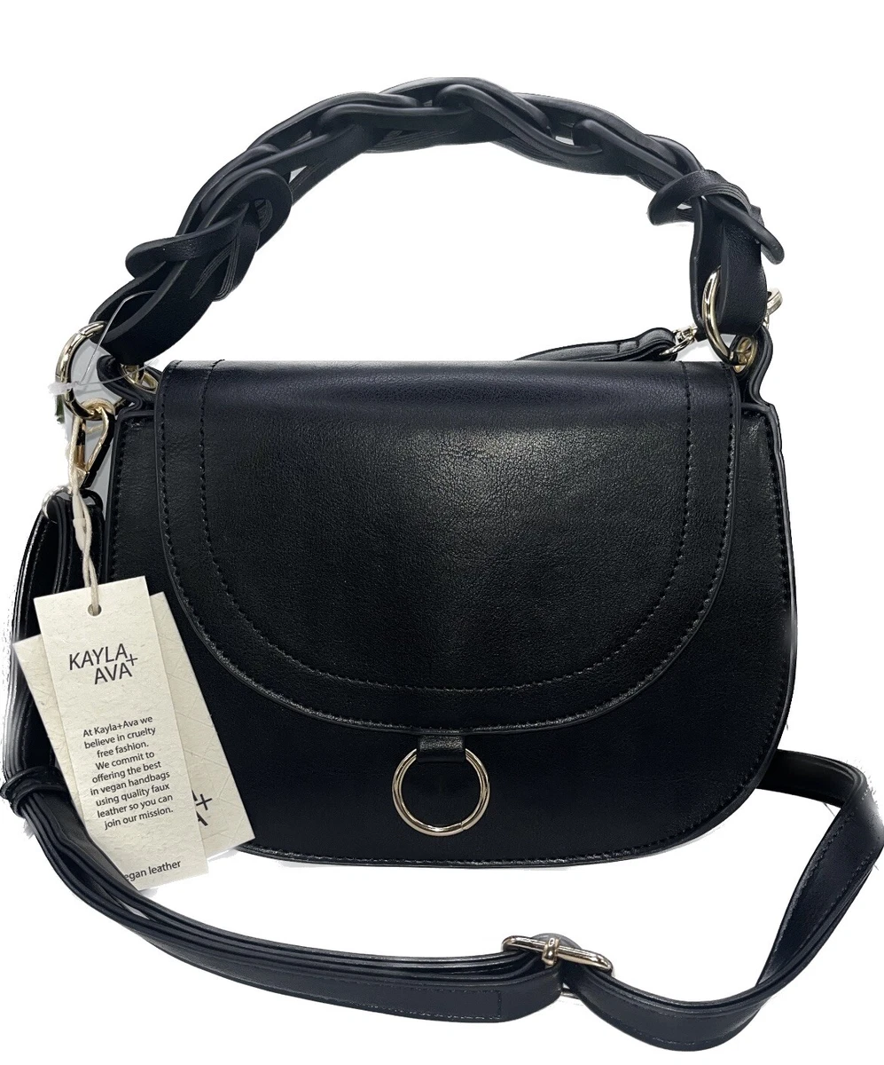 Kayla and Ava Small Black Shoulder Purse With Gold Hardware