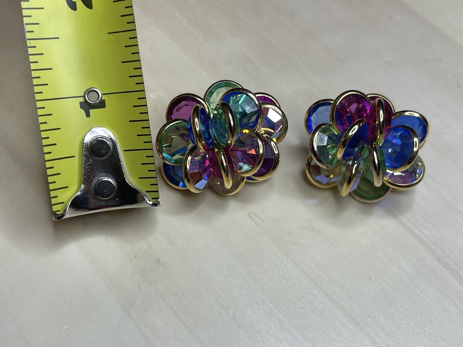 Swarovski Clip Earrings, Multi-colored Crystal Au… - image 7