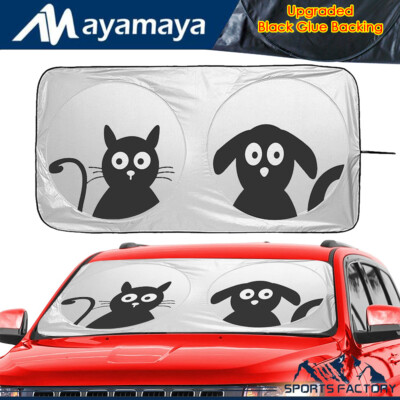 Car Windshield Sun Shade Front Visor Foldable UV Block Cover Cartoon Cat & Dog