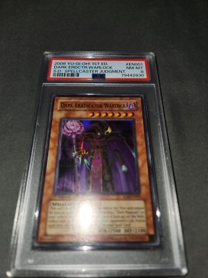 Yugioh Dark Eradicator Warlock 2006 1st ED. Spellcaster Jugment #EN001 NM  PSA 8