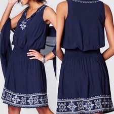 J Jill Bright & Breezy Embroidered Sleeveless Tank Blouson Dress, Navy - Size S