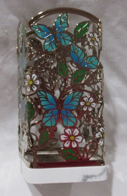 #ad Bath amp; Body Works SOAP Sleeve Holder green BUTTERFLIES on gold w marble base $45.73