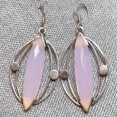Handgefertigte ovale Ohrringe Sterlingsilber & mittig facettierte Marquise Rosenquarz