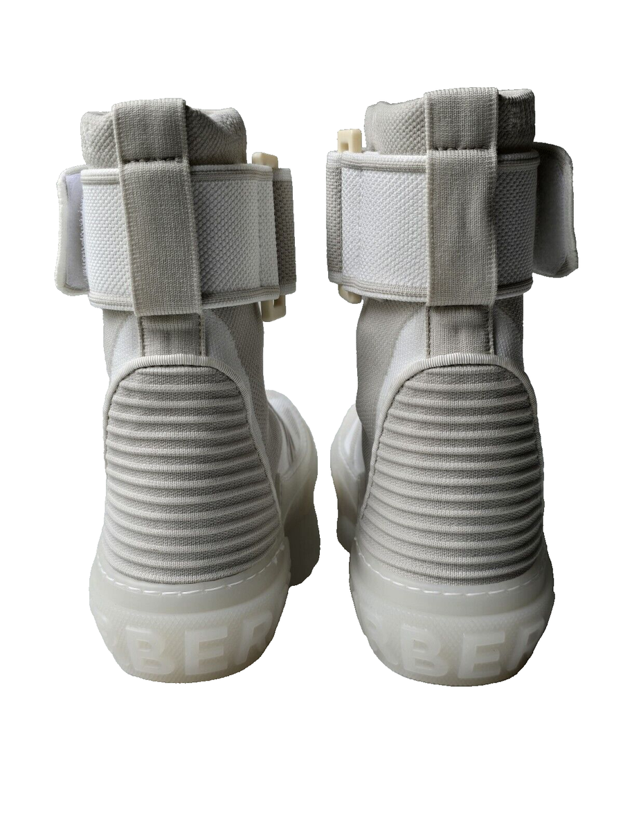 Burberry Beige White Stretch High-Top Sneakers US 7 37 Sub