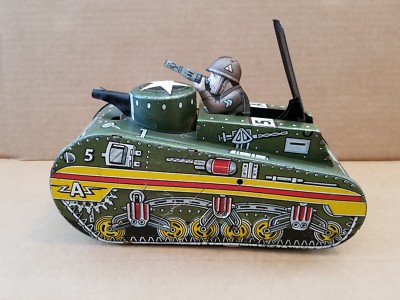 Marx Tin Litho Windup US Army Doughboy Tank 1950s Toy With Key