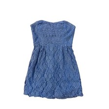 Women 6 Free People Strapless Lace Overlay Mini Dress Periwinkle Blue Zip Back