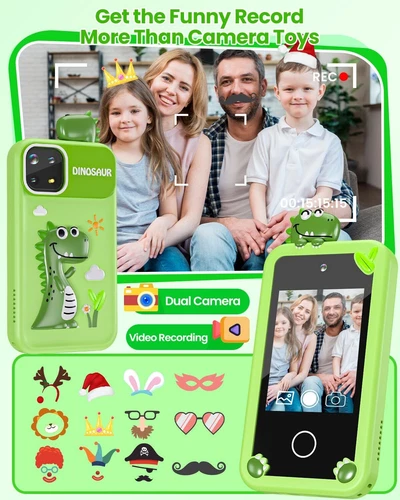 32G Card Kids Smart Phone for 3-10 Boys Girls Green Dinosaur Toys Birthday Gift - Picture 4 of 8