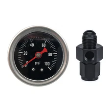 Fuel Pressure Gauge Liquid 0-100psi Oil Pressure Gauge 1/8" NPT W/ AN 6 Adapter