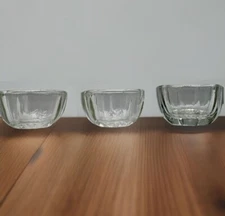 3 Vintage 10-Panel Rounded Open Salt Cellars Dips 12-Point Star Base 1.75”W