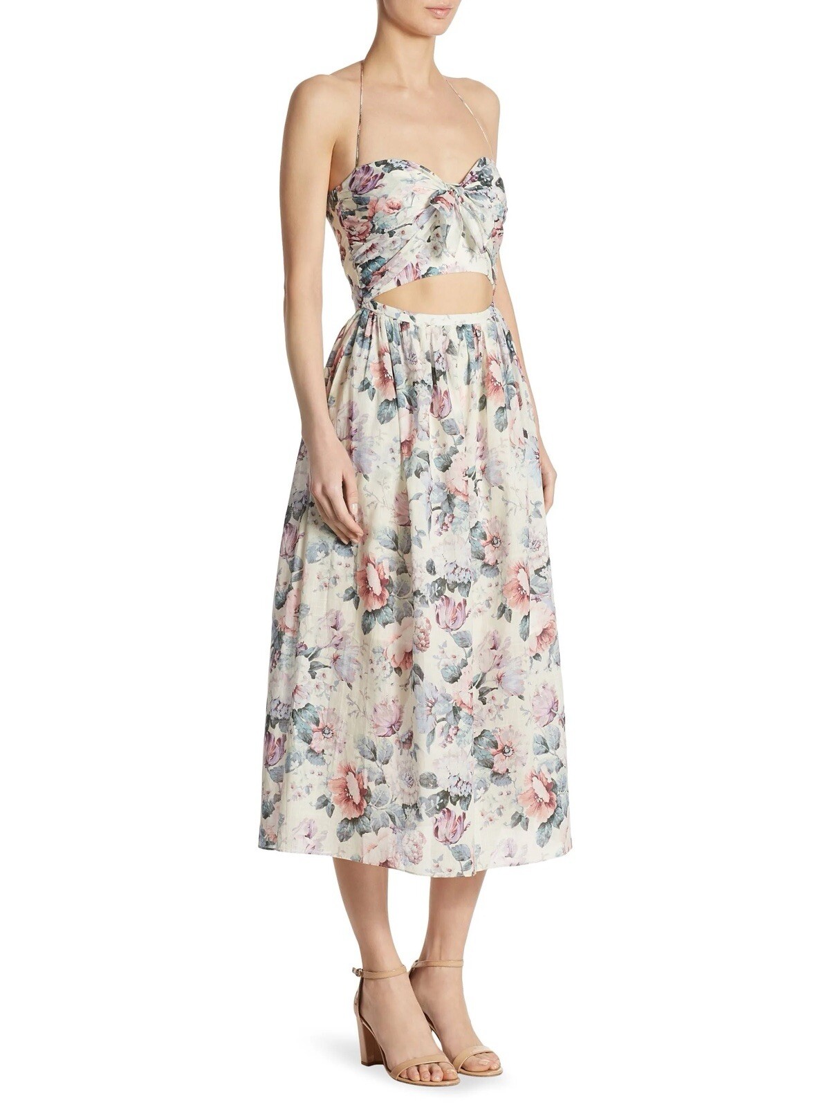 ZIMMERMANN Jasper Floral Halter Tie Cutout Midi Maxi Dress Size 1 AU/UK 8 US 4
