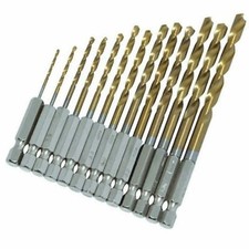 13PCS Titanium Coated HSS Steel Drill Bits Metal Wood Plastic 1/4'' Hex Shank