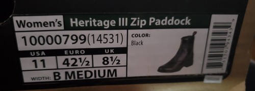 MUJER ARIAT Heritage III Cremallera Paddock Bota Montar Talla 11 Mediana TOTALMENTE NUEVA + Caja - Imagen 6 de 6