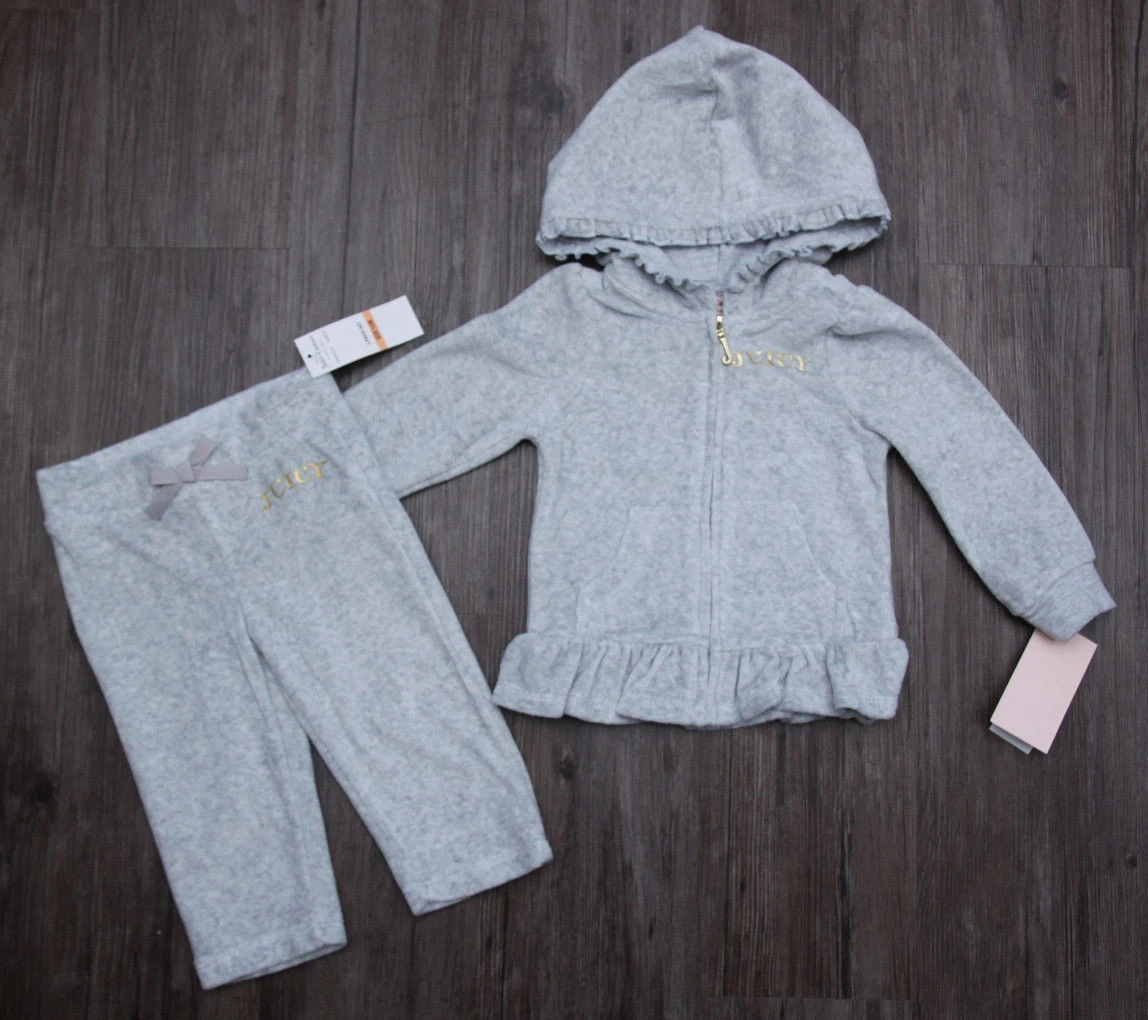 Juicy Couture Baby Girl 2 Piece Velour Jogging Set~ Heather Gray & Gold ~ 18M