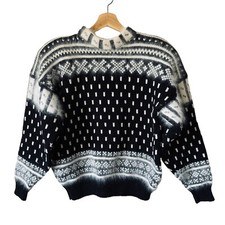 Vtg Sm/M 80's Top Notch Chunky Knit Wool Sweater Angora Trim Mock Neck Retro USA