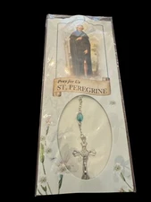 Pray for Us St. Peregrine Medal & Cross Necklace Franciscan Friars New Sealed P6