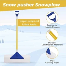 Snowplow 36'' Poly Blade Snow Pusher Shovel with Reflective Tape & Handle