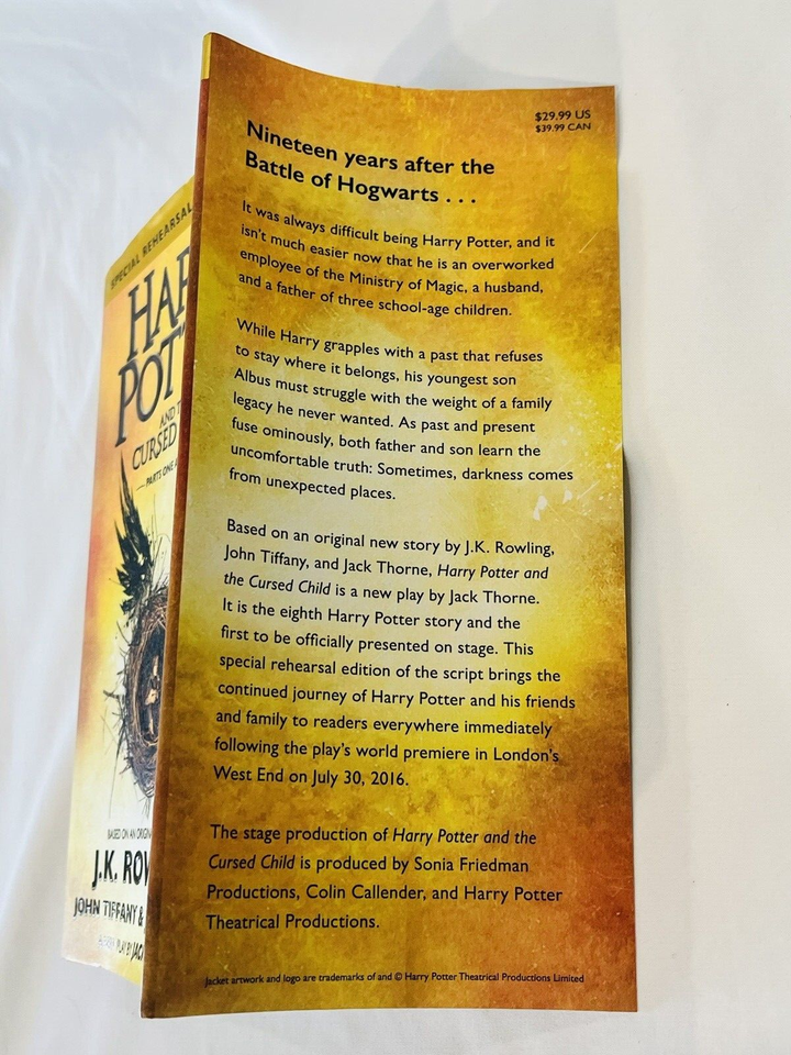JK Rowling Harry Potter & The Cursed Child 1st Ed HC Special Rehearsal ...
