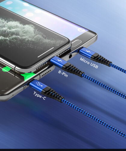 3 in 1 Fast Charging 3A USB Cable Charger Phone Type-C Micro USB iOS ALL Phones - Picture 5 of 15