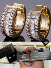 Baguette Moissanite 14k Gold Plated Real 925 Silver Hoops Small Huggie Earrings