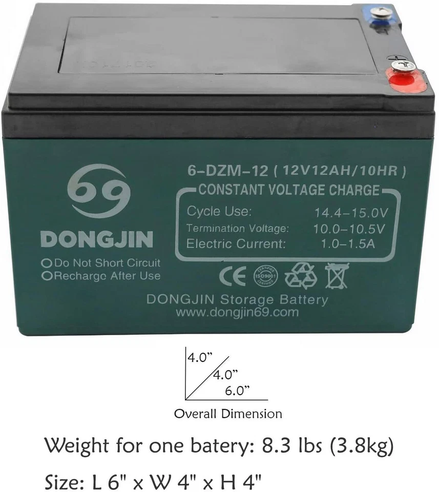 12V 12A/10HR 6-DZM-12 Battery Electric Vehicles Scooter ATV Quad E-bike Go kart - Image 3 of 4