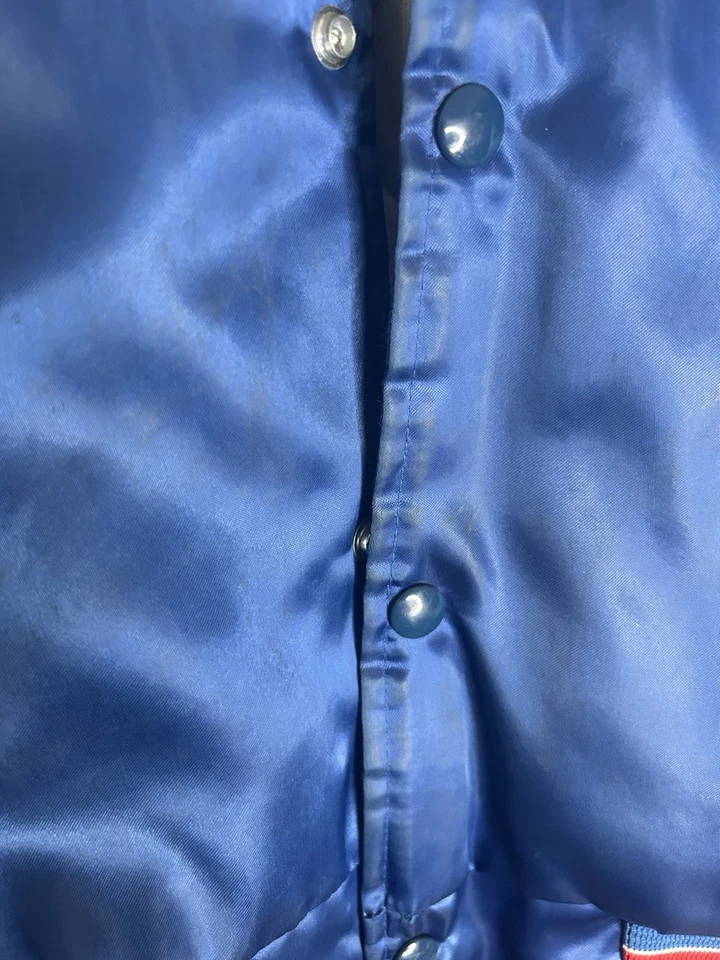 Jaqueta de cetim vintage Chalk Line NFL Buffalo Bills botões azul média anos 80/90 - Imagem 4 de 4